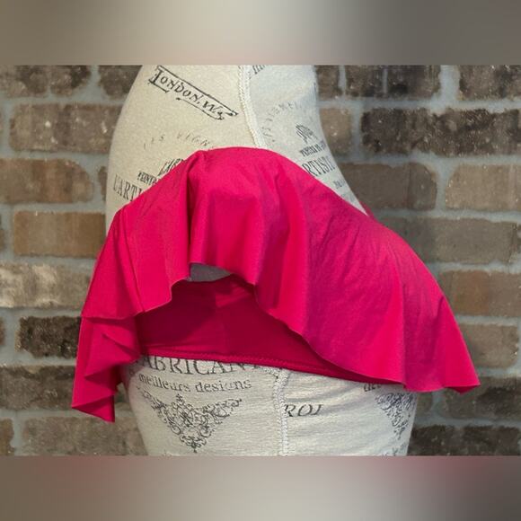 Trina Turk hot pink ruffle off the shoulder bandeau bikini top size 4 - Picture 5 of 10